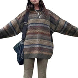 Zingj Vintage Striped Long Sleeve Sweater Women's Casual Pullover
