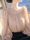 Design Temperament Wood Ear Top Lady 2025 Spring Super Beautiful Waist Chiffon