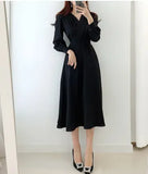 And Autumn 2025 New Korean Chic Temperament Design Feel Waist Thin V Collar Long Dress Women's