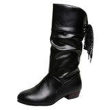 And Winter Large-Size Student Knight Boots Low With Round Head Tied With Warm Mid-Sleet Boots