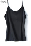Silk Women Camis Tops Woman V-neck Satin Tank Tops Women Sleeveless Silk White Tops 3XL Sexy Satin Halter Top OL