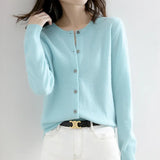 Zingj Autumn Long-Sleeved Sweater Pure Color Simple Temperament Cardigan On The Clothes With Women's Sweater Small Coat-Outfit