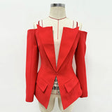 New Star Fashion Design After Zipper Personality Word Down Shoulder Suit