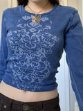 Rib Long Sleeve Printed Crop Top- Outfit