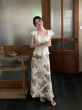 Xixi 2025 Summer New Temperament Retro Print High-Rise Slimming Skirt With Hip Pencil Skirt