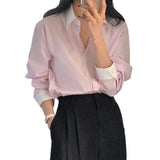 Chic Spring And Autumn Small Temperament Clip Clip Relaxed Long Sleeve Striped Shirt