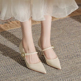 Pointed Mary Jane Shoes Women's 2025 New Fine Heel Soft Leather Single Shoes One-Word Buckle Fashion Pointed High