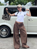 Retro Style Folded Design Low-Rise Jeans Street Babes Women's New Personality Loose-Legged