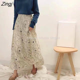 2021 Spring Summer Fashion Chiffon Long Skirt Women Korean Elegant High Waist Pleated Sun White Maxi Skirt