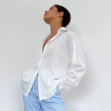 Cuffs Elegant Women Shirts 2023 Satin Spring Fashion Button Down Blouse Long Sleeves Loose Turndown Collar Tops