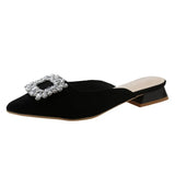 Half Slippers 2025 Spring And Summer Korean Version Of Fashion Comfortable New Pointed Drill Rough And Lazy Velvet Cool
