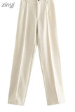 Waist Zipper Pants Chic Office Lady Casual Pantalon for Women Vintage Female Trousers 2023 Solid Straight Women's