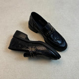 Shoes Women 2025 Autumn New Retro British Wind Rivet Folded One Foot Thick And Black Leather