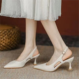 Women 2025 Summer New French Sharp Tip Fine Heel Single Shoes With Temperament Bao Head Hollow