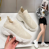 New Breathable Mesh Sports Casual Women's Shoes Platform Running Shoes One Foot Set Small White