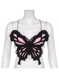 Women's Sexy Crop Top Off Shoulder Y2k Tank Top Vintage Streetwear Fashion Bandage Butterfly Tube Top with Open Shoulders