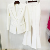 Star Professional Fashion Fashion A Buckle Button Long Suit + Horn Pants Set Two