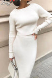 Pullover And Skirt Two Piece Set Women Slim Fit Cropped Tops Women Autumn Elegant Sweater Skirts 2 Piece Sets