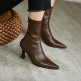 New High-Hees Temperament Thin Boots Fine And Simple Elastic Boots Korean Version Of The Low Barrel Zipper Pointed Short Boots
