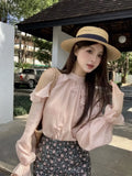 Xixi 2025 Spring New Korean Version Of The Temperament Flowers Chiffon Long-Sleeved Shirt Women Top Women