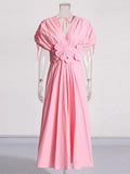 2025 Spring New Fashion V-Necked Flower Splicing Design Feel Waist Thin A-Shaped Dress