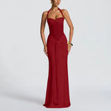 New Female Temperament Folding With Long Skirt Fashion Hanging Neck Sexy Bag Hip Dress
