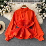 Zingj Shirt Female Design Sense Small Three-Dimensional Pressure Pleated Flounce Waist Show Thin Temperament Versatile