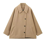 Women's Explosive Single-Dbutton Clasp-Butled Loose Wool Jacket