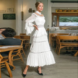 French Classical Wind Waist Thin Collar Dress 2025 New Splicing Lotus Edge Mesh Yarn Long Dress