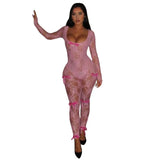 Zingj Women's Autumn / Winter New U Collar Long Sleeve Sexy Lace Elastic Jumpsuit Female
