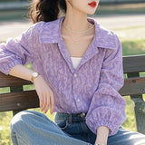 Collar Print Shirt 2025 Spring Burst Small Shirt Women Reduce The Age Of The French Unique Beauty Small