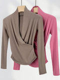 Zingj Quality Combed Cotton Cross V-Neck Long Sleeve Bottom Shirt Female Spring Elegant Wind Slim Inside A