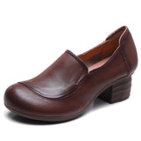 Coarse Leather Single Shoe Set National Breeze Layer Cow Skin Mother Shoes Heel Round Head Black Working Shoes