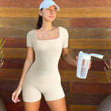 Zingj Collar Solid Color Short Sleeve Jumpsuit High Waist Sports Fitness Sexy Jumpsuit Women's