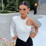 Slim High Waist Irregular Bodysuit Sexy Backless Twist Bodysuits Streetwear One Shoulder Long Sleeve Tops Club Party
