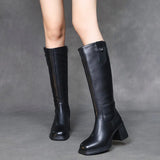 Layer Of Cow Skin High Boots Women 2025 Autumn And Winter New Knight Boots Korean Version Plus Velvet Thin Side Zipper High-Heeling