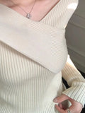 Comfortable Gentle Thin Fashion Temperament Gray Purple V Collar Knitted Knitted Shirt Niche