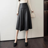 Leather Skirt Female 2025 Autumn / Winter New Large Pendulum Leather Skirt High Waist Long Skirt A Word Skirt Cover Crotch Show