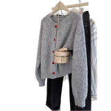 Glutinous Casual Round-Neck Love Buckle Sweater Coat Women's New Loose College Style Knitted Sweater Tops In