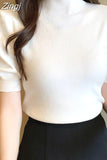 Short Sleeve Solid Summer 2023 New Tank Top Women Knitwear Half High Collar Spring Bottoming Shirt Thin Knit Vest
