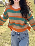 Retro Stripes Loose Lazy Sweater Knitted Women's 2025 New Winter Korean Wear Top