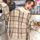 Women Plaid Turtle-neck Hooded Fake Two Pieces Womens Winter Thickening BF Harajuku Hot Sale Kpop Hoodie Ins