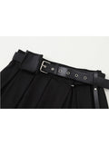 Punk Gothic Black Pleated Crop Skirts Women High Waist Belt Tide Grunge Goth Sexy Skirt Summer Y2K Fashion Egirl