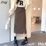 Skirts Women Korean Style Solid Ladies Design Temperament Autumn Feminino Side-slit All-match Leisure New College