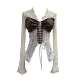 Shooting V Tie With Retro 2025 New Hottie Sexy Lace Splicing Pu Leather Hollow Shirt Top