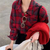 Red Plaid Shirt Coat Woman 2025 Spring And Autumn Lazy Wind Loose Shirt Casual Design