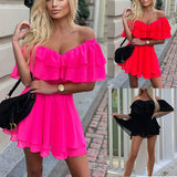 Spot 2025 Summer New One-Word Shoulder Sleeveless Flounce Sexy Mini Chiffon