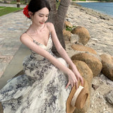 Zingj Photo Sleeveless Halter Dress Female Summer New Design Sense Ink Painting Waist Show Thin