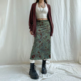 Vintage Crumbat Splicing Half-Body Skirt Holiday High-Waisted Thin A-Shaped Skirt New Mid-Long