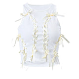 Zingj 2023 Hot Style Fashion Round Collar Hollow Out Cross-Tie Bow Short Sleeveless
